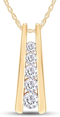 Close-up of a five-stone journey bar pendant necklace with sparkling lab created gemstones.