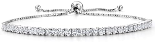 Elegant lab grown diamond tennis bracelet shining on a woman's wrist.
