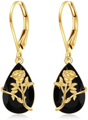 Elegant KECHO 14K yellow gold dangle earrings with black crystals